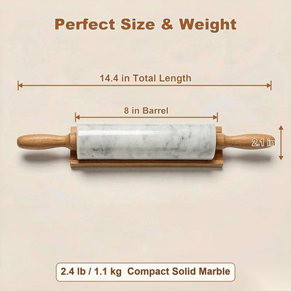 White Heavy Marble Dough Rolling Pin for Baking, 10 inch Barrel