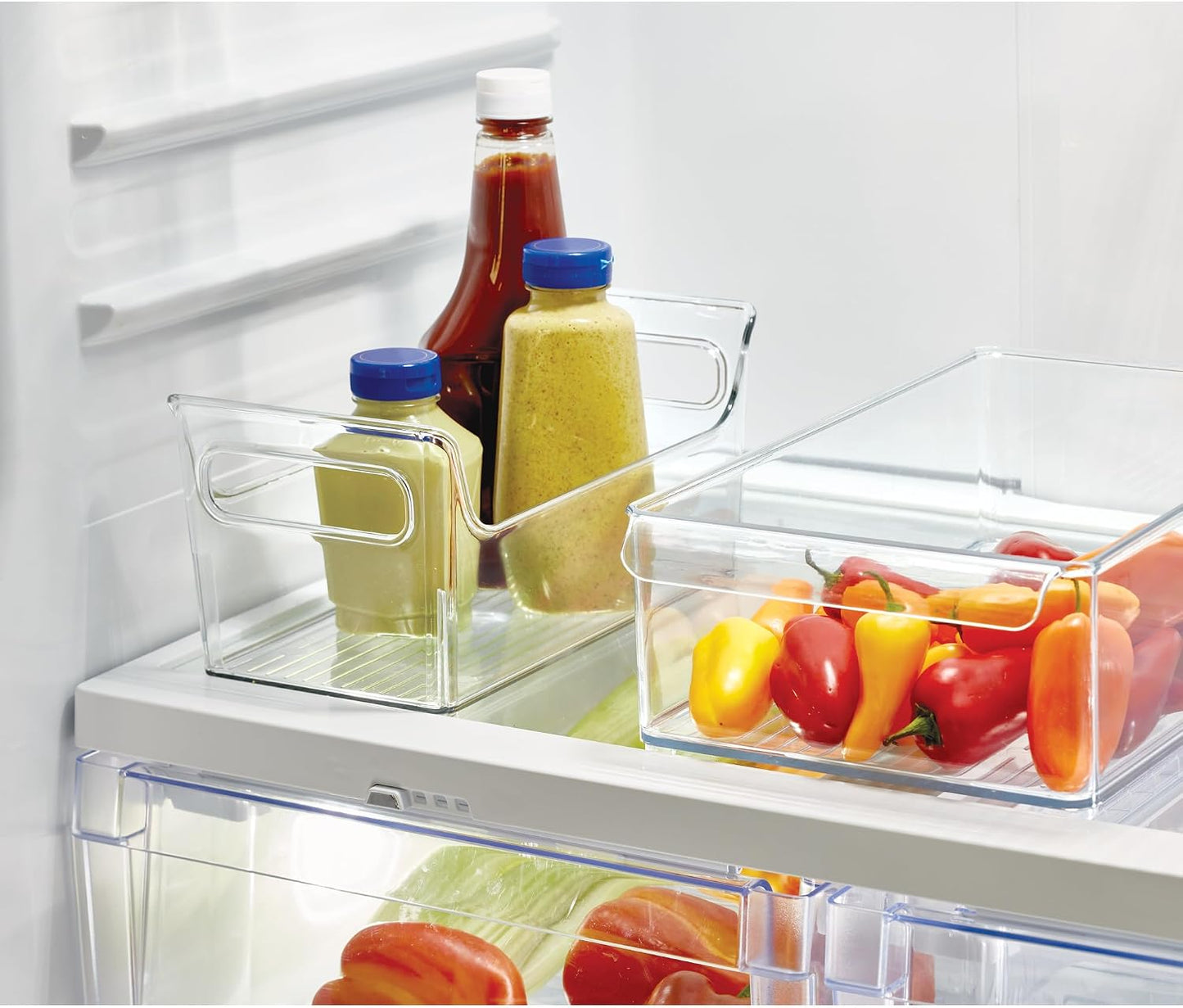 iDesign Large Stackable Fridge or Freezer Bin with Front Handle - Set of 6 - Clear - Made in USA