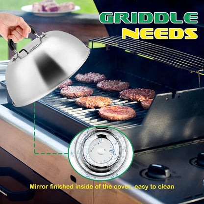 HaSteeL Cheese Melting Dome Set of 2, 12 Inch Round Basting Cover Metal Steam Cover, Stainless Steel Griddle Accessories for Flat Top Grill/Outdoor BBQ/Kitchen Cooking
