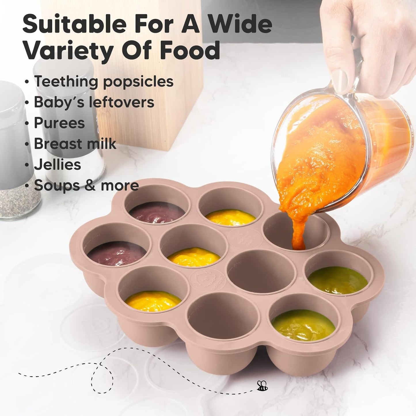 KeaBabies Silicone Food Freezer Trays with Lid, 2oz x 10 Pods Baby Food Storage Containers, Easy Puree Meal Prep, Breast Milk Silicone Freezer Molds, Dishwasher, Microwave Safe, BPA-Free (Slate)