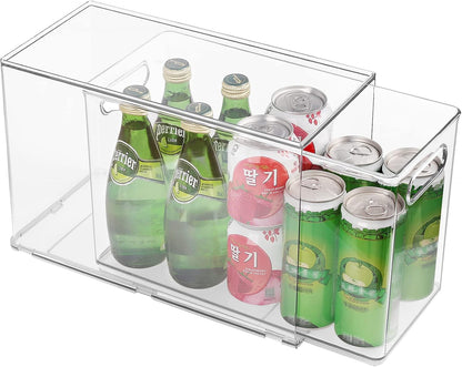 Abiudeng 2 Pack Stackable Refrigerator Organizer Bins with Pull-out Drawer, Drawable Clear Fridge Drawer Organizer with Handle, Plastic Kitchen Pantry Storage Containers