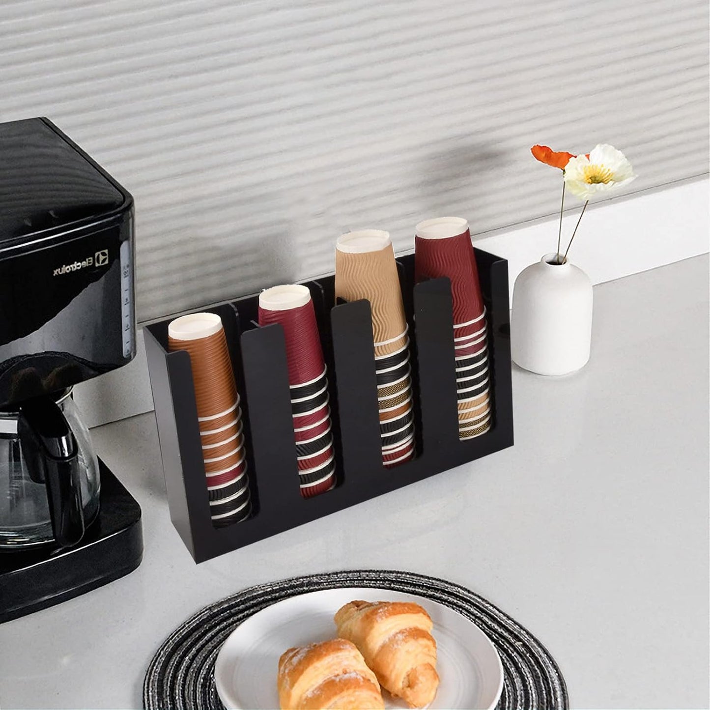 Tirifer Disposable Paper Cup Dispenser, Acrylic Coffee Cup and Lid Storage Organizer Holder, Coffee Milk Tea Shop Restaurant Accessories Christmas Party Supplies, 3 Compartments
