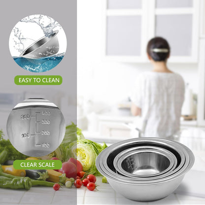 Mixing Bowls Set, Stainless Steel Mixing Bowl Set of 5, Space-Saving Nesting Metal Mixing Bowls for Home Kitchen, RV Kitchen, Baking, Prep, Cooking, Serving, Marinating
