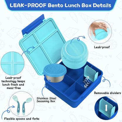 Aimsnk Kids Bento Lunch Box with 8oz Soup Thermo, Kids Leakproof Lunch Food Containers with 4 Compartment,Insulated Hot Food Jar with Lunch Bag for School, Travel (Pink)