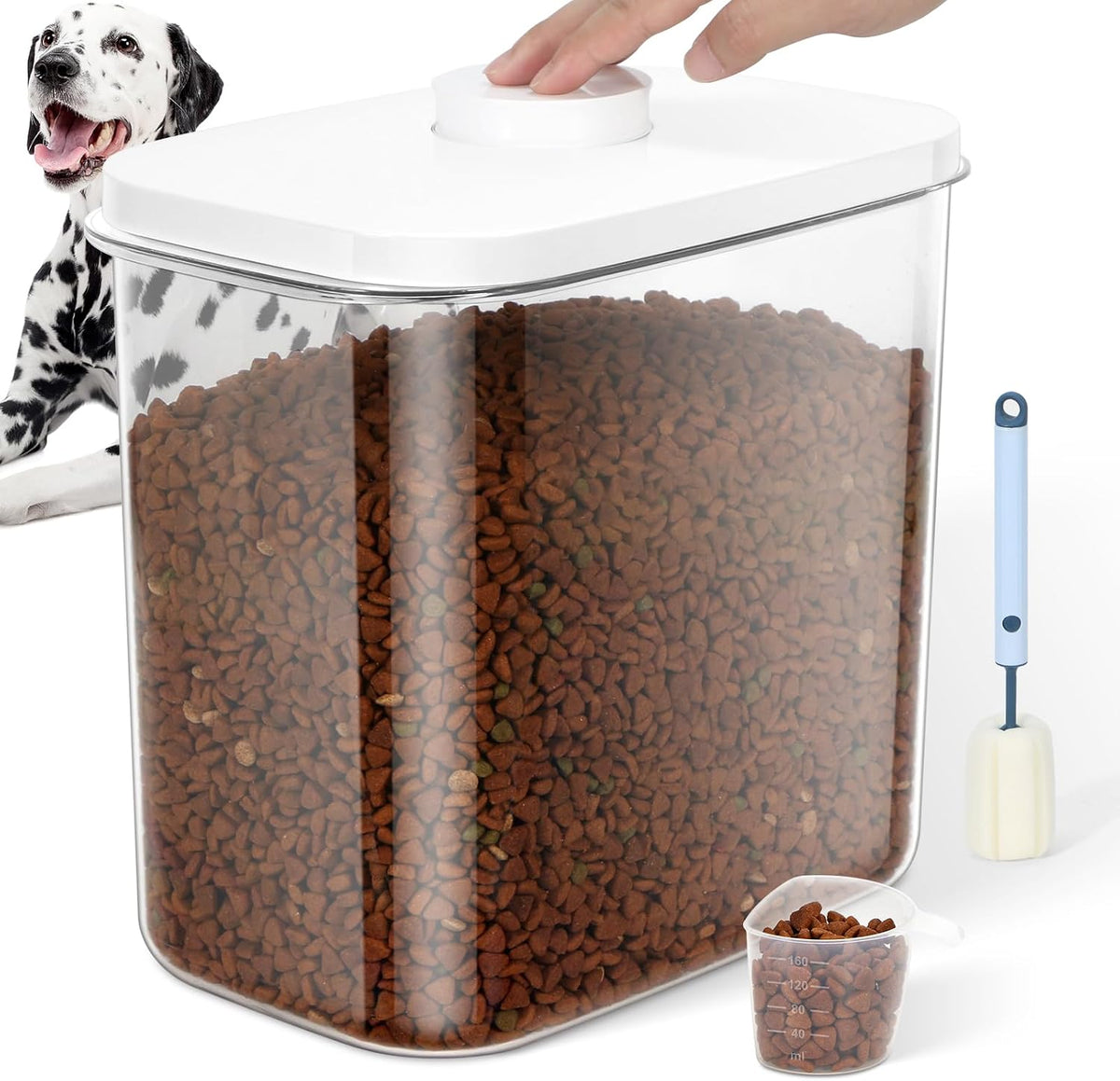 LEAWALK 10Lbs/10.57Qt Airtight Dog Cat Food Storage Container and Dog Treat Containers BPA-Free, PET Clear Stackable Pet Storage Bin, Pop Top, 1-Cup Scoop for Pet Food/Rice/Flour/Bread/Grains