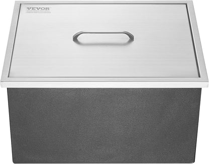 Happybuy Drop in Ice Chest 18L x 12W x 14.5H Inch Stainless Steel Ice Cooler with Sliding Cover Drop in Ice Bin Included Drain-Pipe and Drain Plug for Cold Wine Beer