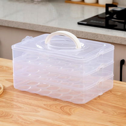 Sooyee Egg Holder for Refrigerator, 3-Layers 72 Deviled Egg Tray with Lid Egg Carrier Box Dispenser Container with Handle for Eggs 72 Count