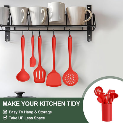 E-far Silicone Cooking Spoon Set of 2, Heat Resistant Kitchen Spoons Utensils Nonstick Mixing Spoon for Baking Stirring Serving, Non-Toxic & Dishwasher Safe (Black)