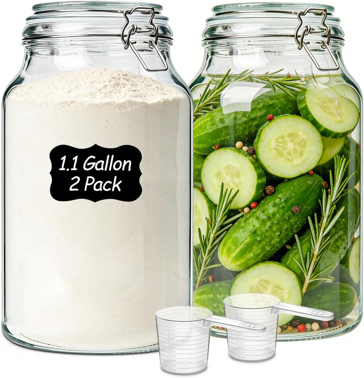ComSaf Glass Pantry Jars with Airtight Lids 0.7 Gallon 2 Pack Wide Mouth | Flour sugar rice, Sourdough pickling, Pantry organization, Scoop included, Baking supplies, Bulk food storage, Large capacity