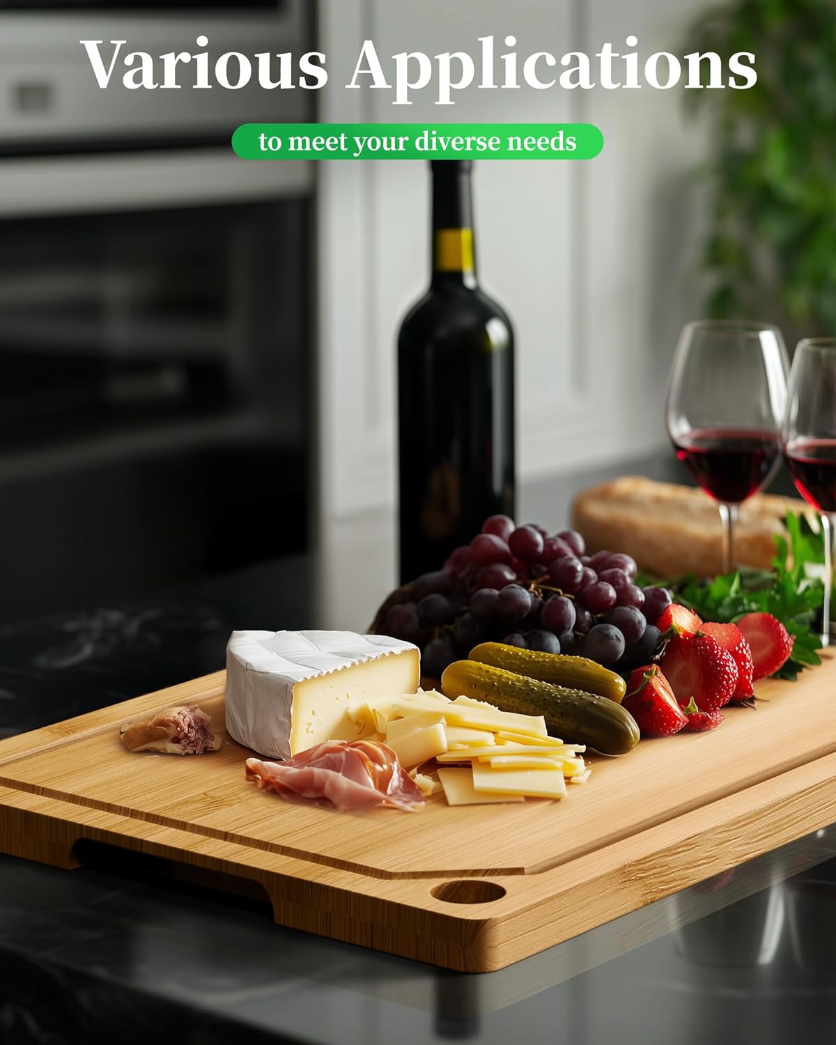 Kitsure Bamboo Cutting Board Set - Multi-Sizes Wooden Cutting Boards for Kitchen, Convenient Kitchen Essentials with Deep Juice Grooves, Cutting Board for Chopping & Serving, 2 Pack, Natural