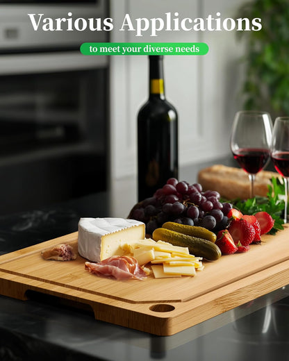 Kitsure Bamboo Cutting Board Set - Multi-Sizes Wooden Cutting Boards for Kitchen, Convenient Kitchen Essentials with Deep Juice Grooves, Cutting Board for Chopping & Serving, 2 Pack, Natural