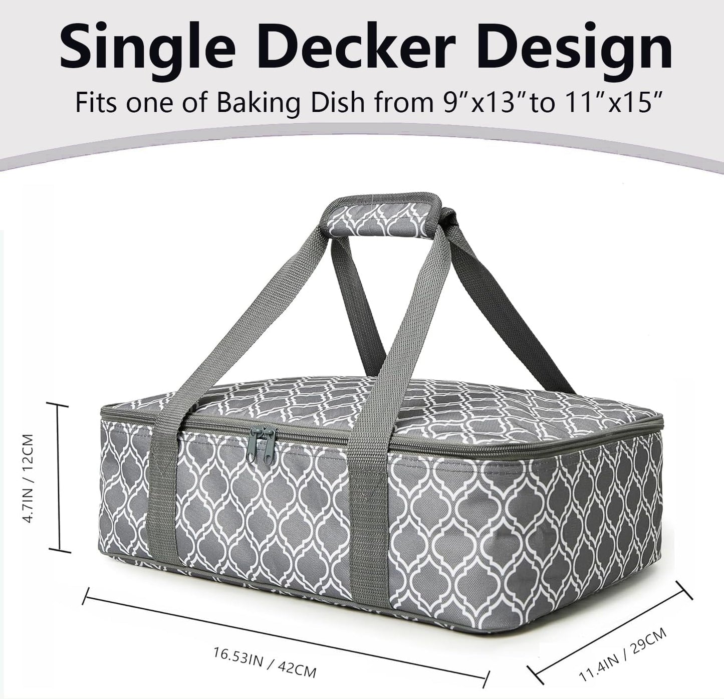 Lestyn Insulated Casserole Carrier Bag - Portable Reusable Food Transport Tote Bag Fits 9x13 Lasagna Baking Dish Pan to Keep Food Hot/Cold for Gathering/Potluck Parties/Cookout/Camping/Offices-Gray