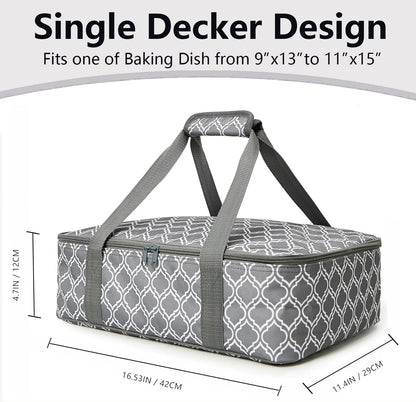 Lestyn Insulated Casserole Carrier Bag - Portable Reusable Food Transport Tote Bag Fits 9x13 Lasagna Baking Dish Pan to Keep Food Hot/Cold for Gathering/Potluck Parties/Cookout/Camping/Offices-Gray