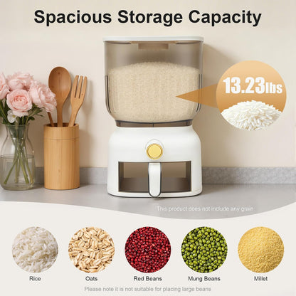 Rice Dispenser, 6kg/13.23 lbs Large Grain Storage Container Sealed Moisture Proof with Cup, Time Scale, Top Box, Kitchen Pantry Household Cereal Dispenser Bucket for Rice Beans Grains Dry Food