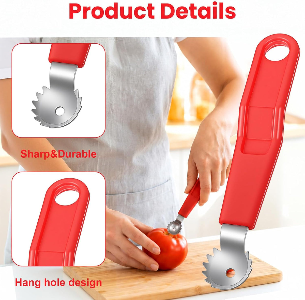 5 Pack Tomato Corer and Strawberry Huller Tool, Handle with hole
