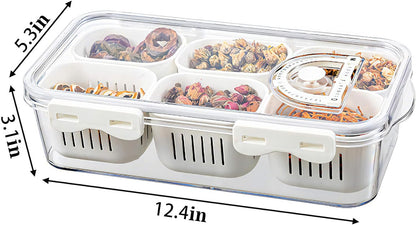 Divided Serving Tray with Lid for Veggie Charcuterie Container Portion Control Salad Keeper with 4 Removable Boxes Stackable Refrigerator Organizer Bins Food Storage Organizer Produce Saver