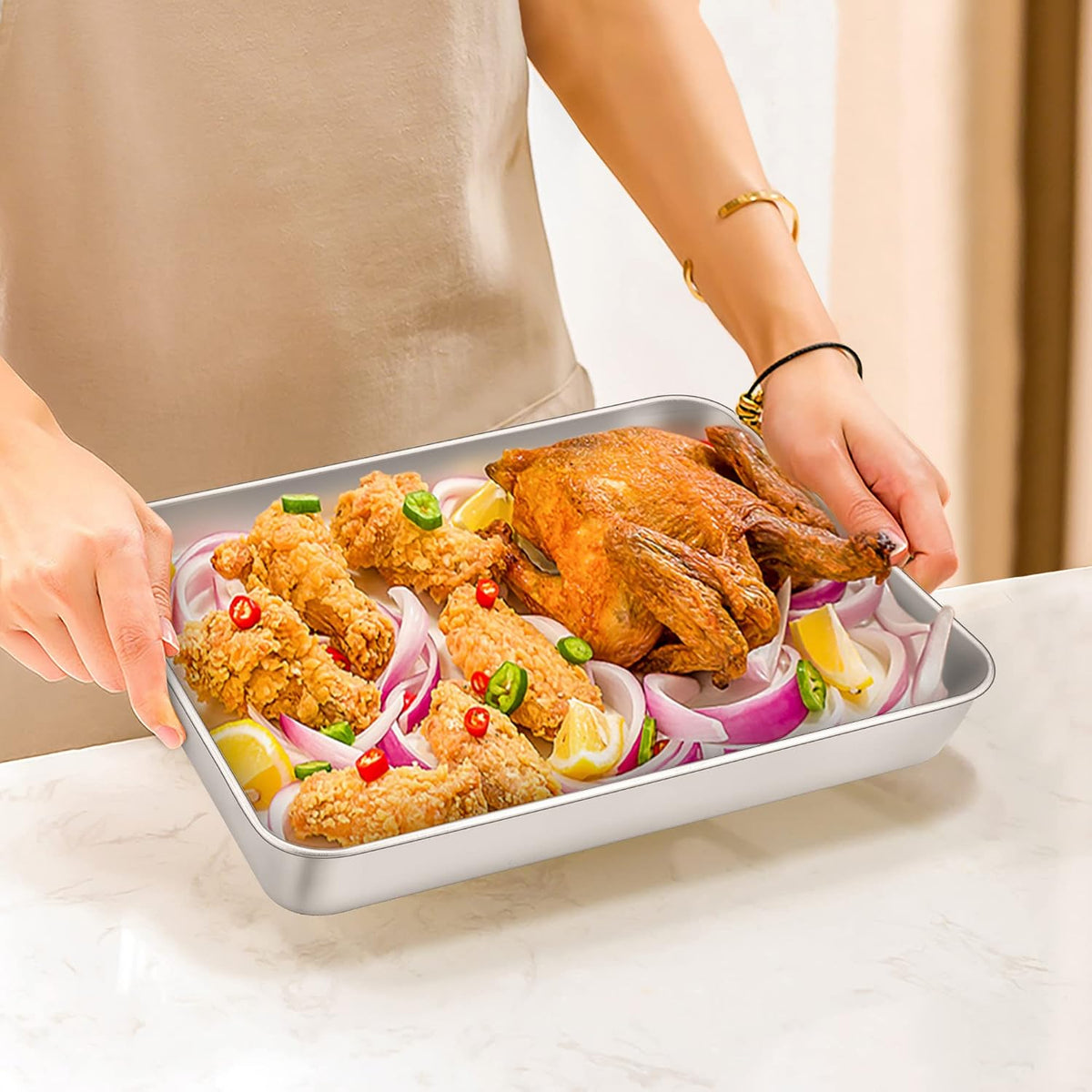 TeamFar Lasagna Pan, 16" x12.13" x2" Stainless Steel Rectangular Cake Pan