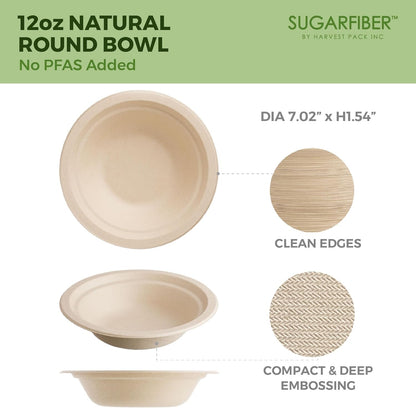 32oz Compostable Paper Bowls Disposable Round Natural Soup Bowls, 50 Count