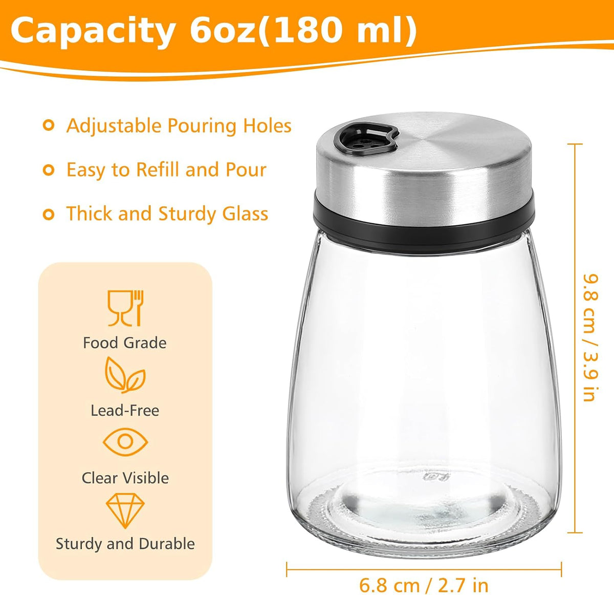 Accmor Salt and Pepper Shaker with Adjustable Pour Holes Spice Labels
