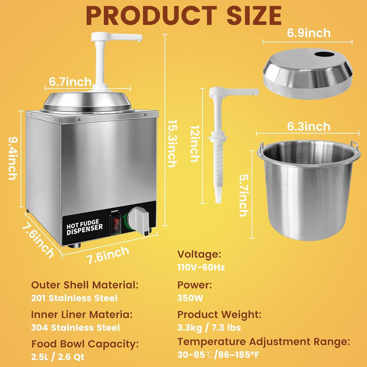 Nacho Cheese Dispenser with Pump, 2.8Qt Stainless Steel