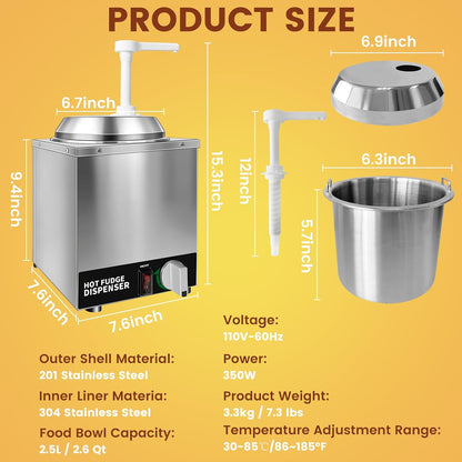 Nacho Cheese Dispenser with Pump, 2.8Qt Stainless Steel