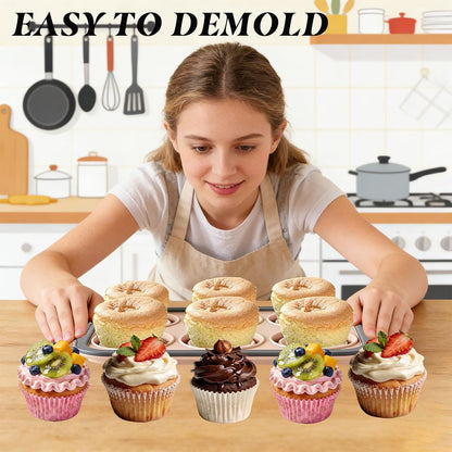 Silicone Muffin Pan for Baking with Metal Reinforced Frame,6 Cups Muffin Pans Nonstick Silicone Cupcake Pan for Egg Bite,Cupcakes, Breads,Muffin