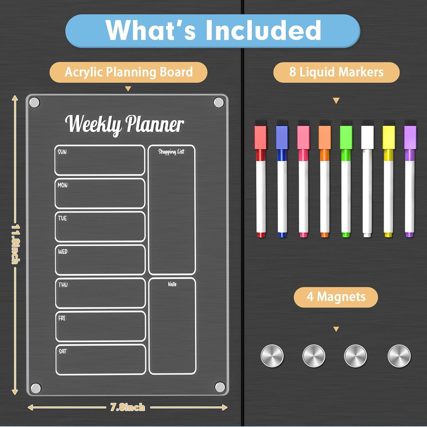 Grtard 3 Pack Acrylic Calendar for Fridge, Magnetic Calendar for Refrigerator, 16"x12" Dry Erase Whiteboard Fridge Calendar,2026 Clear Monthly Weekly Daily Memo Planning Board with 8 Markers