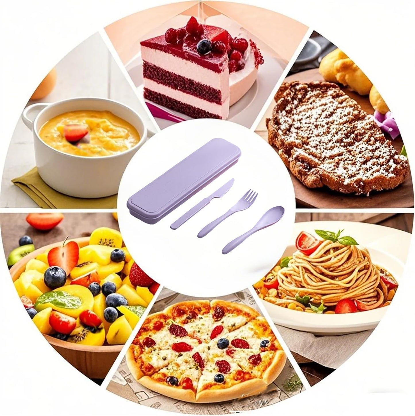 Travel Utensils Set - Reusable 5 Sets Wheat Straw Plastic Cutlery with Case, Portable Forks Spoons and Knives Set, Eco-Friendly BPA Free for Daily Use (5 Purple)