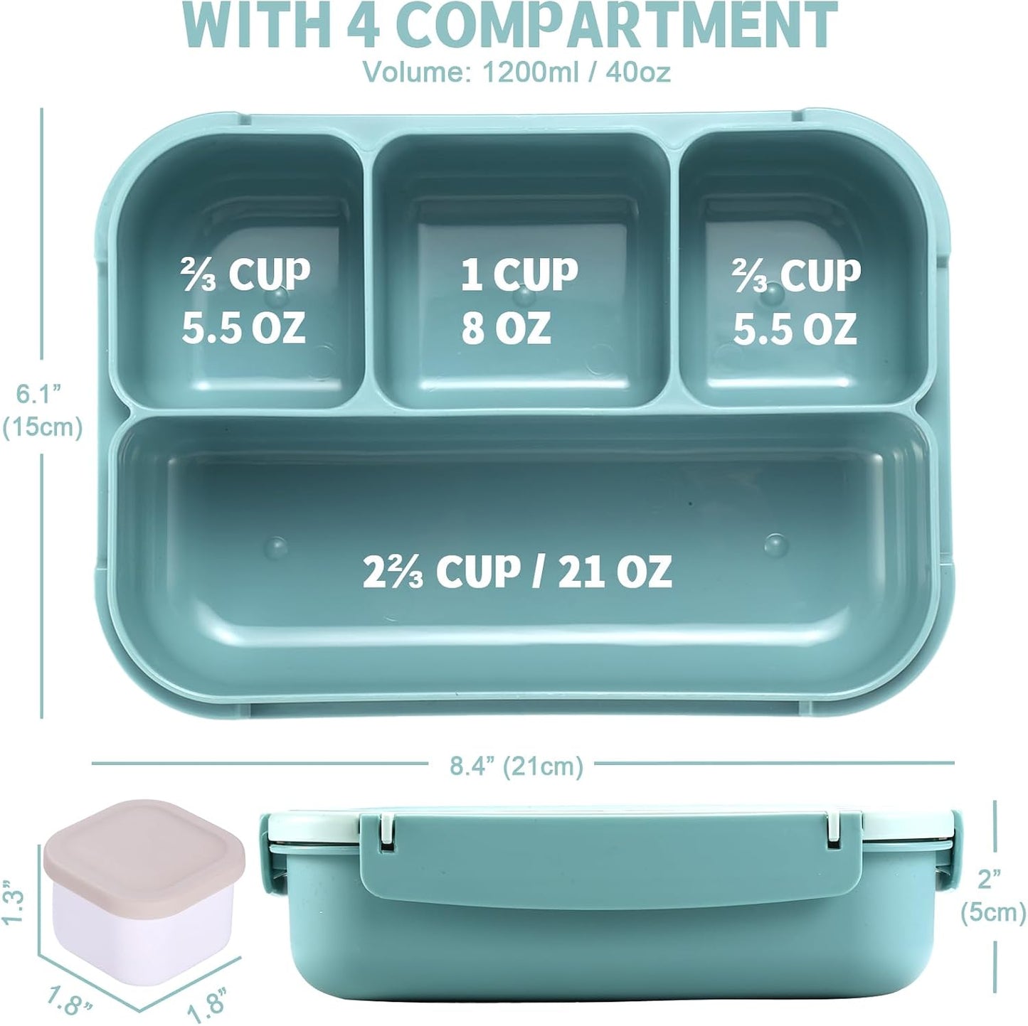 Bento Box Adult Lunch Box, Lunch Containers for Kids Girls Boys with 4 Compartments, Lunchable Food Container with Utensils, Sauce Jar, Muffin Liners, 40 Oz/5 Cup, Microwave Safe, Lavender
