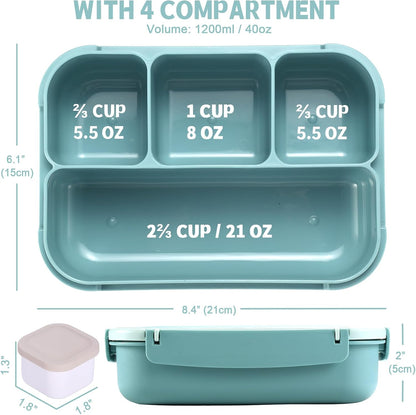 Bento Box Adult Lunch Box, Lunch Containers for Kids Girls Boys with 4 Compartments, Lunchable Food Container with Utensils, Sauce Jar, Muffin Liners, 40 Oz/5 Cup, Microwave Safe, Lavender