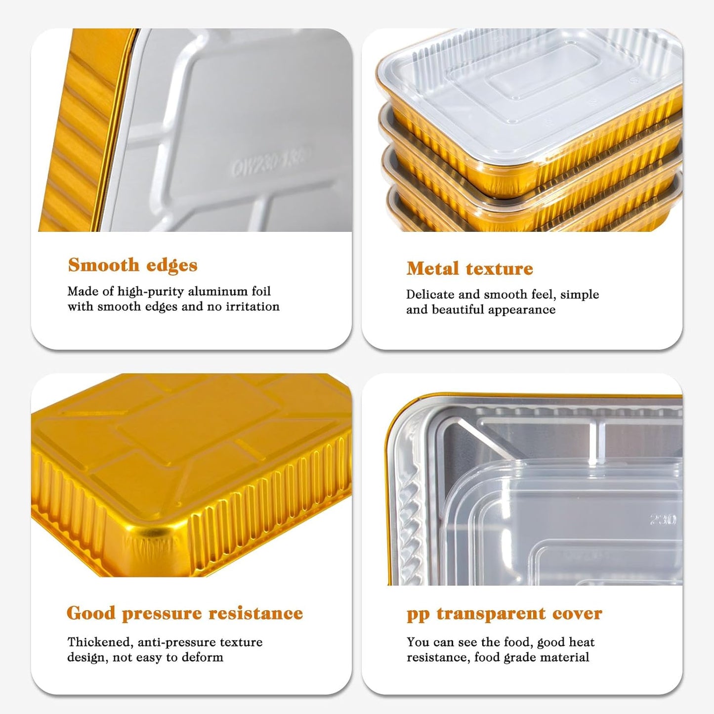 10 Pack Gold Aluminum Foil Pans with Lids, 9x7.4 Inch Disposable Reusable Oven Safe Food Containers, Freezer & BBQ Grill To-Go Pans for Baking, Meal Prep, Thanksgiving & Party