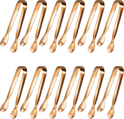 JCREN 12 Pcs Serving Tongs, Small Serving Utensils for Parties Catering Gold Tongs, Small Stainless Steel Mini Appetizer Tongs for Tea Party Coffee Bar, 4 Inches - Gold