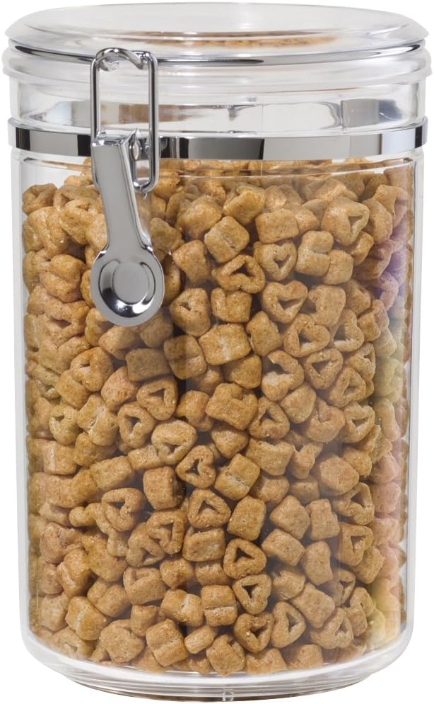 Oggi Clear Canister with Clamp Lid, 28 oz - Large Airtight Food Storage Container, for Kitchen & Pantry Storage of Bulk, Dry Foods Including Pasta, Flour, Sugar, Coffee, Rice, Tea, Spices & Herbs
