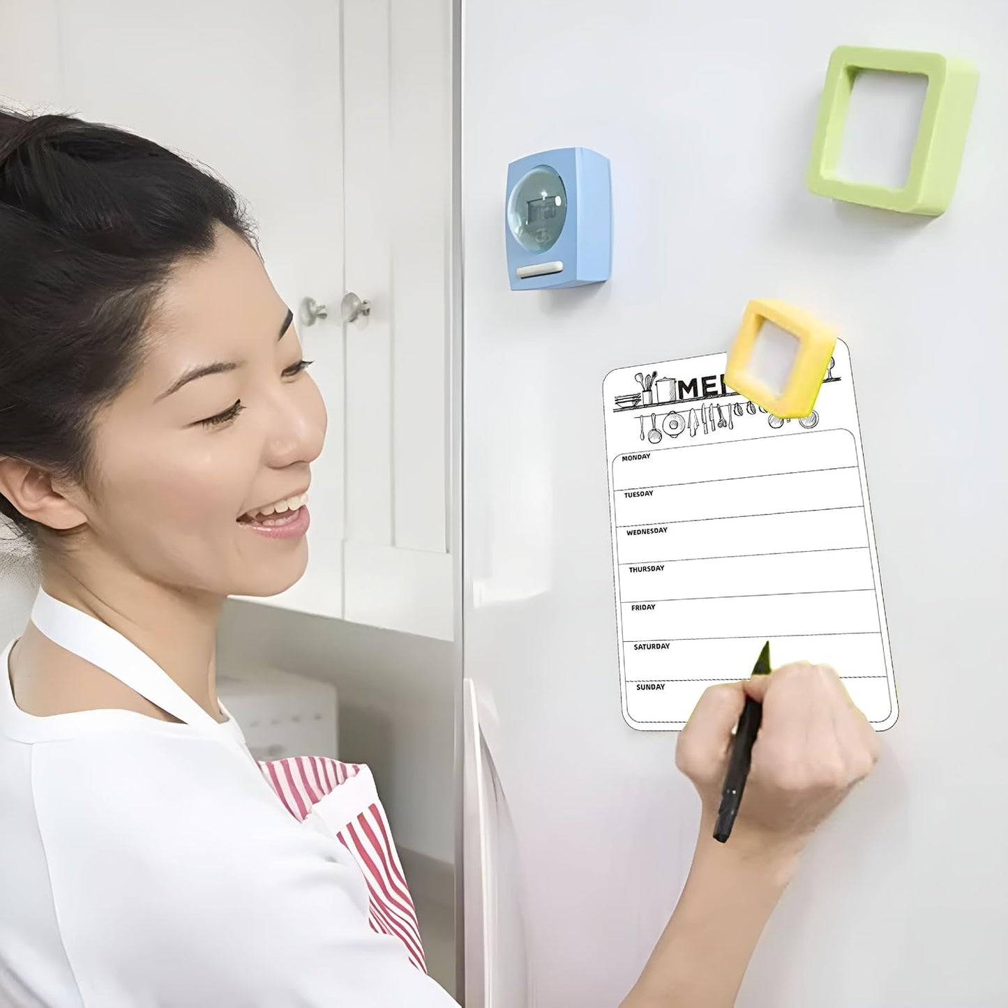 Menu White Board Weekly Planner, Magnetic, A4 | Meal Planner Shopping List, To Do List, For Refrigerator, Reusable Dry Wipe Calendar, Ideal For Notes