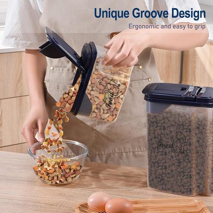 Cat Food Storage Container Combo (4.2QT and 1.6QT),2 Pcs Airtight Pet Food Containers with Pour Spout,Cat Treat Bin with Measuring Cup,Travel Cat Dog Food Container,BPA Free,Easy Grip