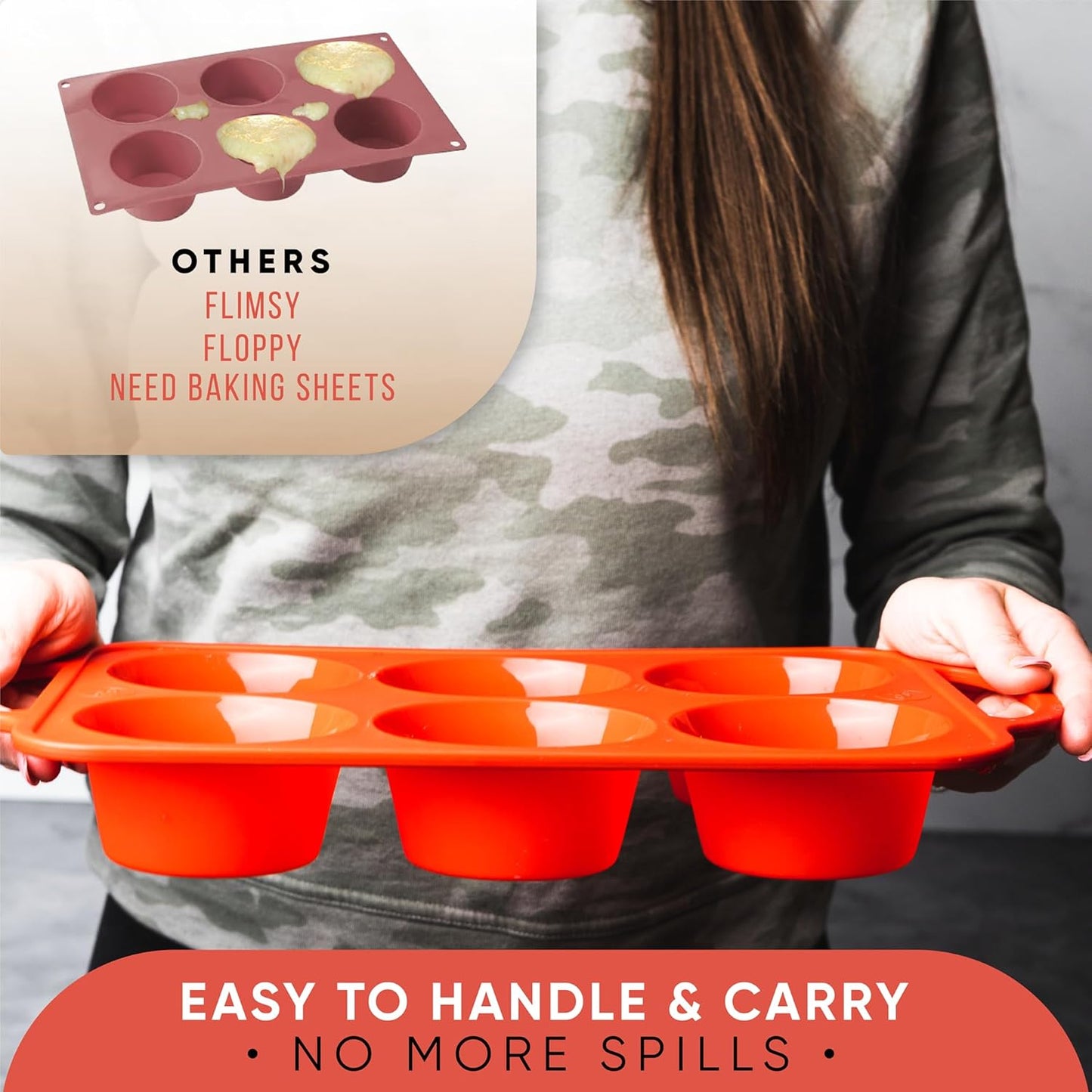 2-Pack Silicone Muffin Pan Set – Regular 12 Cup & Mini 24-Cup Silicone Muffin Pans for Baking – Nonstick Silicone Cupcake Pan with Metal-Reinforced Handles – BPA-Free, Dishwasher-Safe, Cream