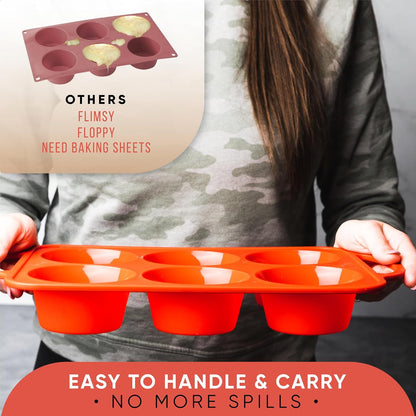 2-Pack Silicone Muffin Pan Set – Regular 12 Cup & Mini 24-Cup Silicone Muffin Pans for Baking – Nonstick Silicone Cupcake Pan with Metal-Reinforced Handles – BPA-Free, Dishwasher-Safe, Cream