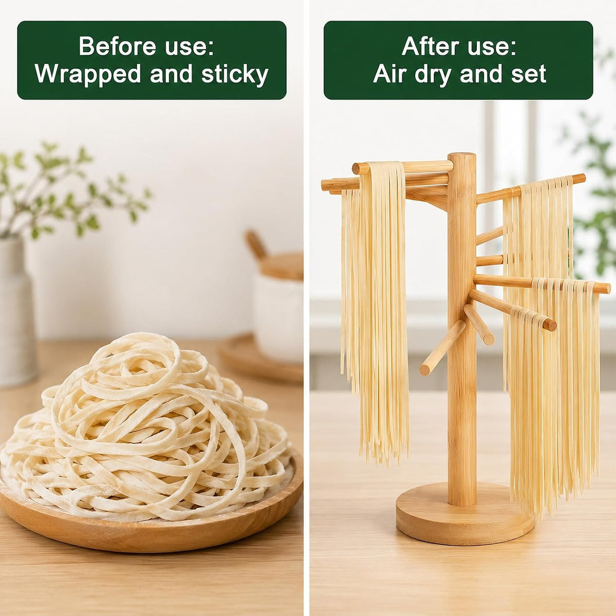 NQEUEPN Pasta Drying Rack with Transfer Wand, Noodle Drying Stand
