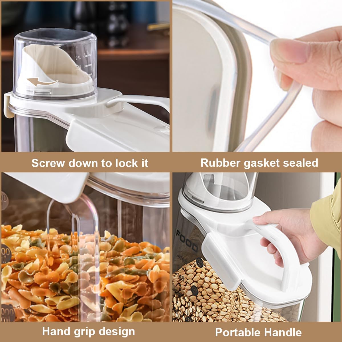 LANGMINGDE 1 Piece Cereal Containers Storage, 2.8L/95oz Airtight Large Dry Food Storage Containers with Pouring Spout Measuring Cup for Snacks Grain Rice,BPA Free Dispenser Plastic Bin, 1PC