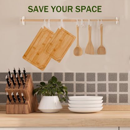 Bamboo Cutting Boards for Kitchen, Wood Cutting Board Set with Juice Grooves & Built-in Handles, Large Medium Small Chopping Board for Meat, Vegetables, Fruit