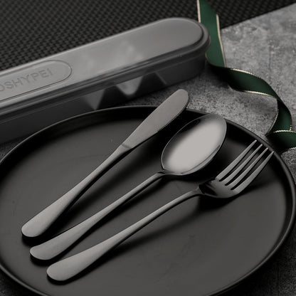Portable Utensils Set with Case, 4pcs Stainless Steel Reusable Silverware for Lunch Camping School Picnic Workplace Travel, Lunch Box Includ Fork Spoon Knife,Easy to clean,Dishwasher Safe(Rainbow)