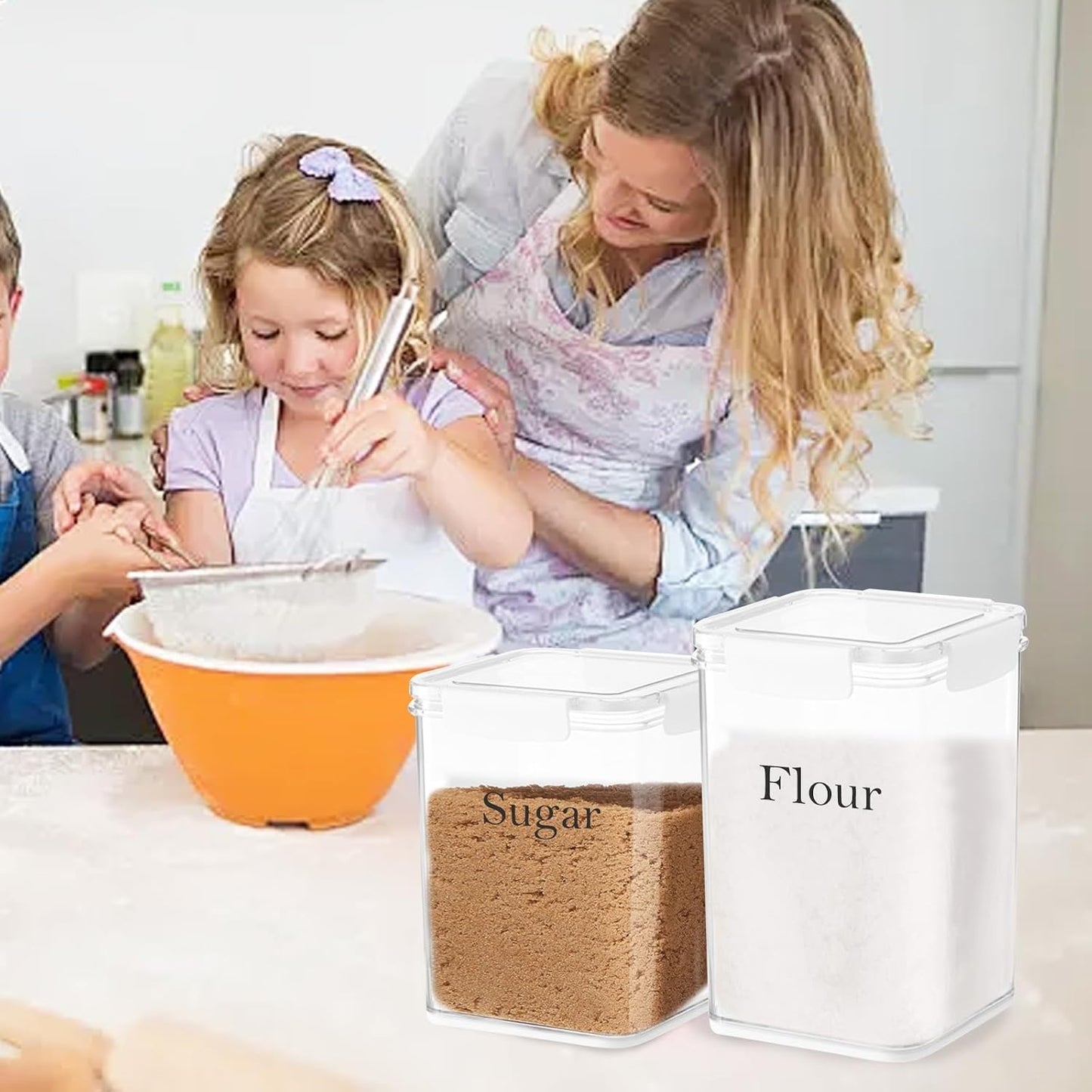 Set of 2 Large Food Storage Jars 4L - Airtight Containers with Lids, White with Free Spoon - Kitchen Canisters for Sugar,Flour,Coffee,Pantry Organization-S