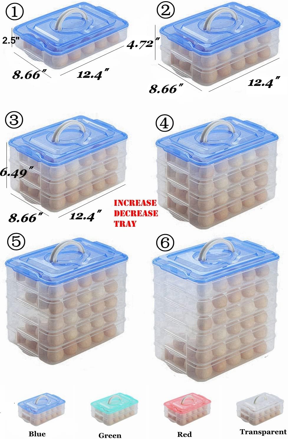 Deviled Egg Tray with Lid, 2-Layer, Stackable Egg Carrier Holder for Refrigerator, Camping Food Storage Container with Handle, Large, 40 eggs(transparent)