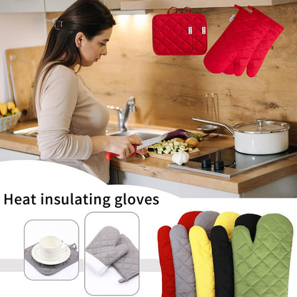 Oven Mitts and Pot Holders Sets,6 Pcs Oven Mitts and Potholders with Recycled Cotton High Heat Resistant Extra Thick Long Oven Mitts for Cooking(Black)