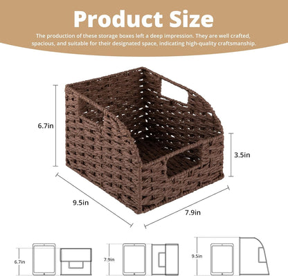 OIAHOMY Pantry Baskets for Organizing, Paper Rope Baskets with Built-in Handles, Wicker Storage Bins for Shelves, 2 Pack-Yellow