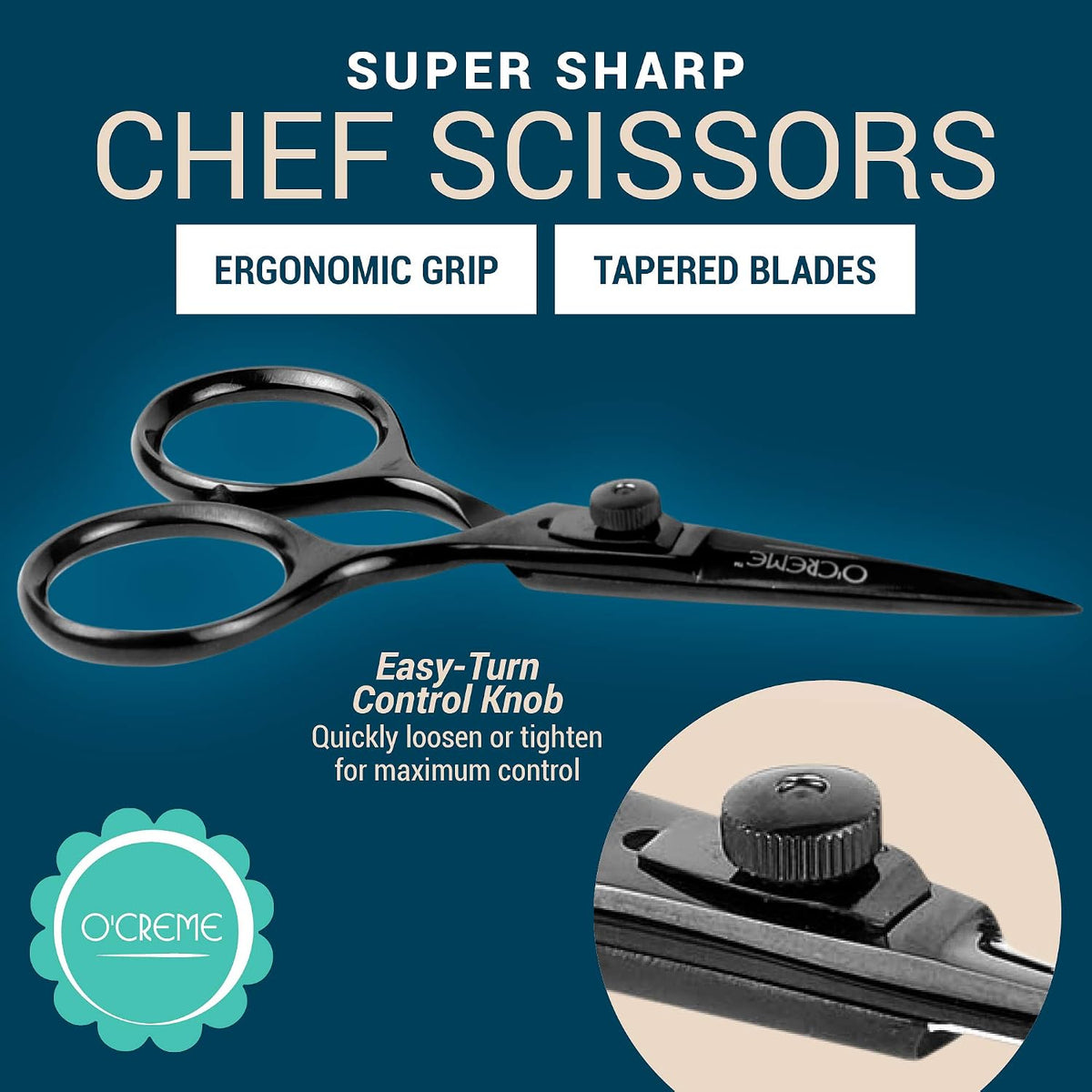 O'Creme Set of Culinary Tweezer Tongs Offset, Straight and Curved, Plus Super Sharp Chef Scissors, Total 6 Pieces (Rose Gold)