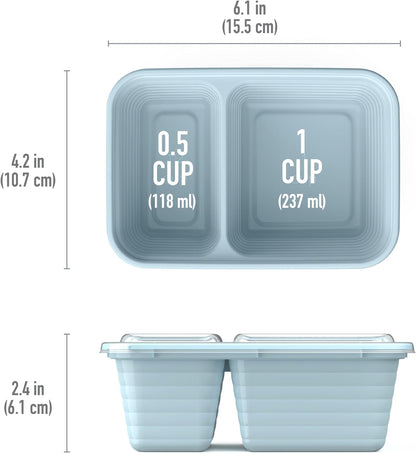 Bentgo Prep - 2-Compartment Snack Containers with Lids - Reusable, Microwaveable, Durable, PFAS & BPA-Free, Freezer, & Dishwasher-Safe Meal Prep Food Storage - 10 Trays & 10 Lids (Basil Glitter)