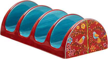 Bico Blue Talavera Ceramic Taco Holder, Taco Stand Rack Tray, Microwave and Dishwasher Safe