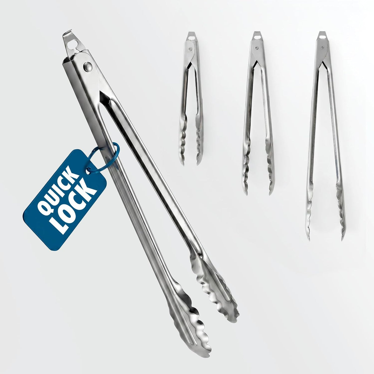 EDLUND Tongs (7", 9", 12", 16") for Cooking – Stainless Steel Kitchen Tongs, 7", 9", 12" and 16" Scalloped Serving Tongs with Locks, Heavy Duty, Commercial Grade, Made in USA