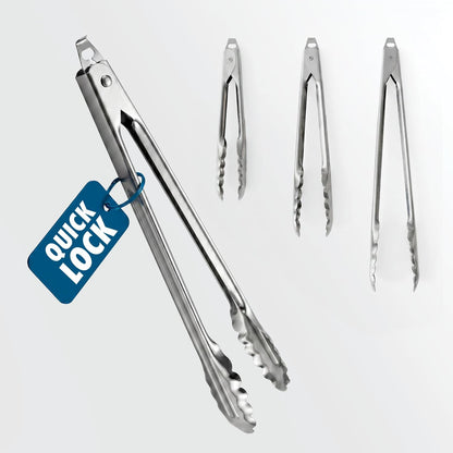 EDLUND Tongs (7", 9", 12", 16") for Cooking – Stainless Steel Kitchen Tongs, 7", 9", 12" and 16" Scalloped Serving Tongs with Locks, Heavy Duty, Commercial Grade, Made in USA
